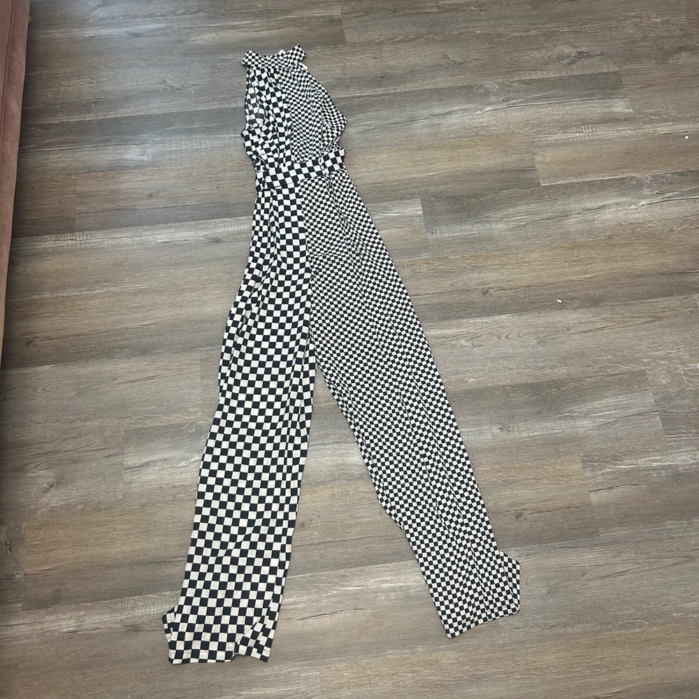 Chic Black and White Checkered Jumpsuit